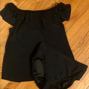 Black Ruffled Top Tankini Bathing Suit